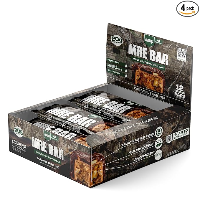 REDCON1 Protein Bar Caramel Trail Mix - 20g of Whole Food Protein + MCT Oil - Easily Digestible Macro Balanced Low Sugar Meal Replacement Bar (12 Bars)