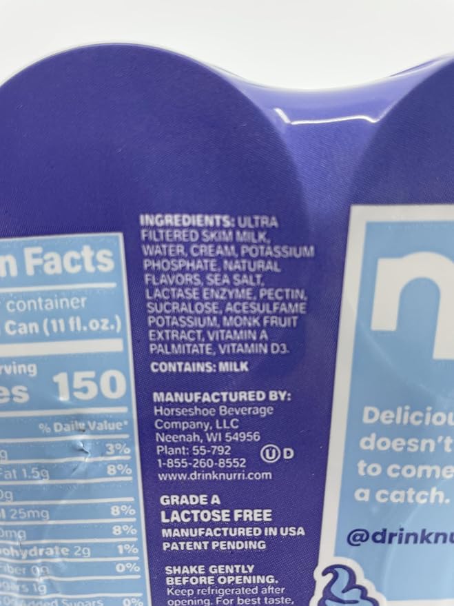 Nurri Vanilla 12-Pack Ulta Filtered Milk Shake 30g Protein 1g Sugar 150 Calories 10 Vitamins and Minerals Per Can | 12-11 Fl Oz Cans Per Package Grade A Lactose Free