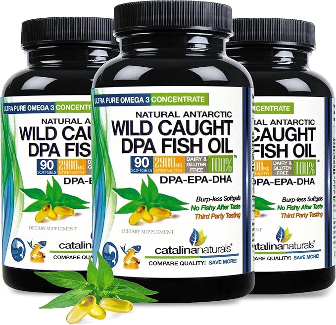 (Pack of 2) Wild Caught Omega-3 DPA Fish Oil - 2900 mg with DPA EPA &amp DHA - 180 SoftGels – Triple Strength Burp-Free