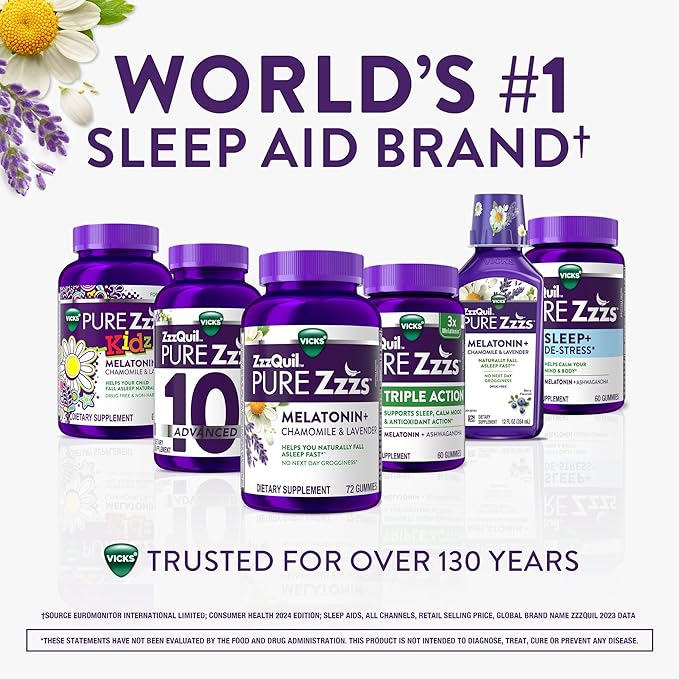 ZzzQuil Pure Zzzs Advanced Melatonin GummiesSleep Aid with Chamomile &amp Lavender for Adults Berry Flavored100 Count (Pack of 2)