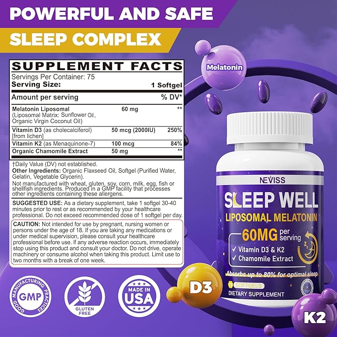 NEVISS Vitamin D3K2 5000IU Gummies + Melatonin 60mg for Adults Bundle
