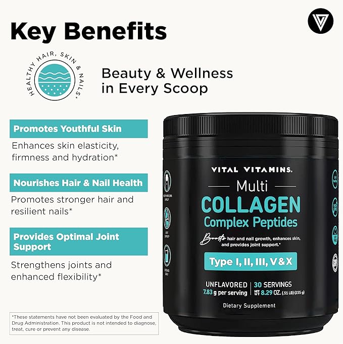 Vital Vitamins Multi-Collagen Powder 30 Servings + Astaxanthin 60 ct