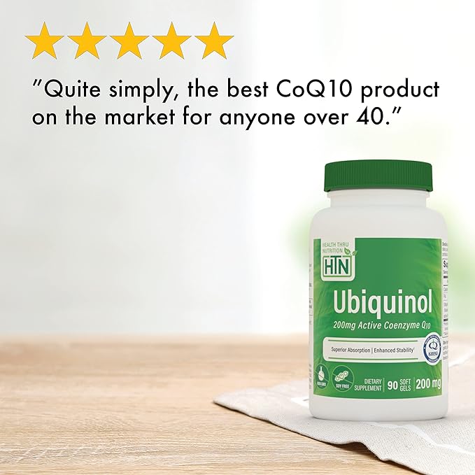 Health Thru Nutrition Ubiquinol 200mg 90 Softgels as Kaneka QH Reduced CoQ-10 | Stabilized - 3rd Party Tested | Enhanced Bioavailability | Cardiovascular &amp Mitochondria Function Support | Non-GMO