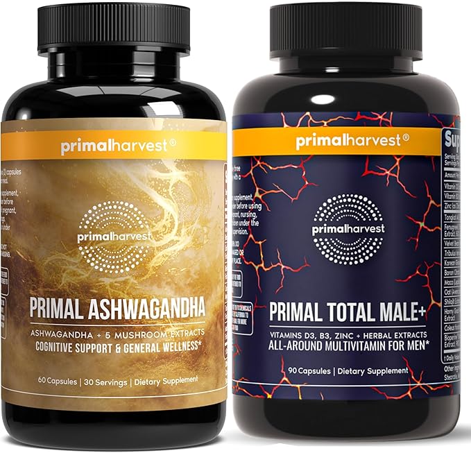Primal Harvest Daily Two-Step Routine | Ashwagandha + Total Male | 2 Pack | 30 Day Supply