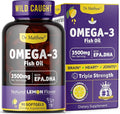 Omega-3 Fish Oil 3500 mg High EPA &amp DHA – No Fishy Taste Easy to Swallow Burpless Natural Lemon – Supports Heart Brain &amp Joint Health – 90 Softgels – Wild Caught.