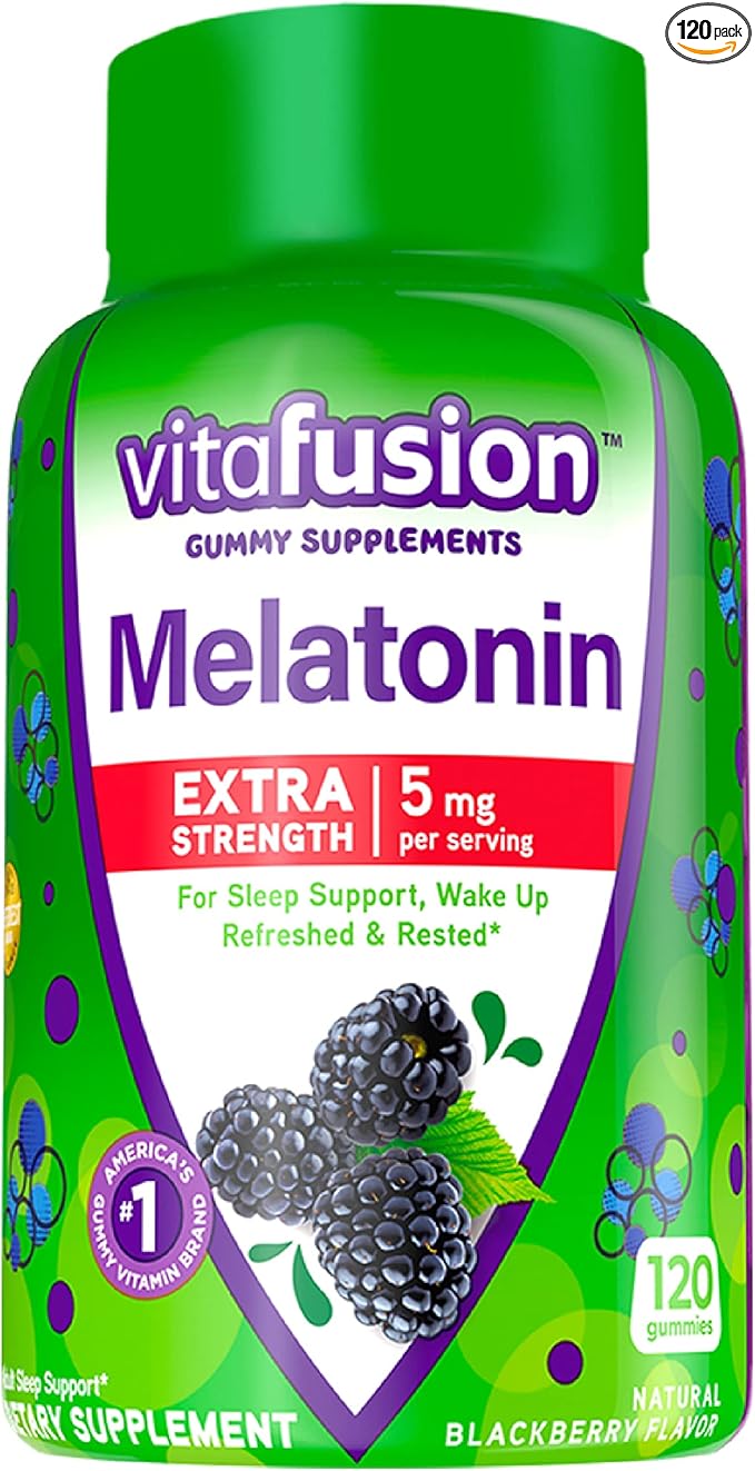 Vitafusion Fiber Well Fit Gummies 90 Count and Extra Strength Melatonin Gummies 120 Count Bundle