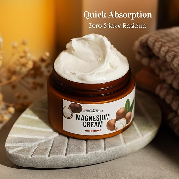 Better Shea Butter Magnesium Cream for Leg Cramps | Relieves Muscle Tension | Night Lotion Safe for Pregnancy Kids and Babies | Organic and Natural Ingredients | Vegan Made in USA | (Unscented)