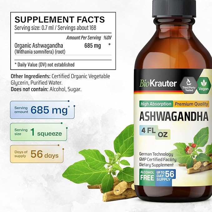 BIO KRAUTER Ashwagandha Tincture 4 Fl. Oz. &amp Ginkgo Biloba Tincture 4 Fl. Oz.