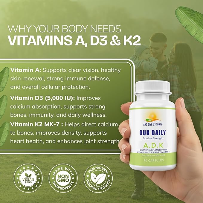 Daily Vites ADK Vitamin Supplement 5000 IU – 180 Capsules – High Potency Vitamin A D3 &amp K2-MK7 – Physician Formulated for Bone Heart &amp Immune Support – Non-GMO Gluten Free 6-Month Supply (