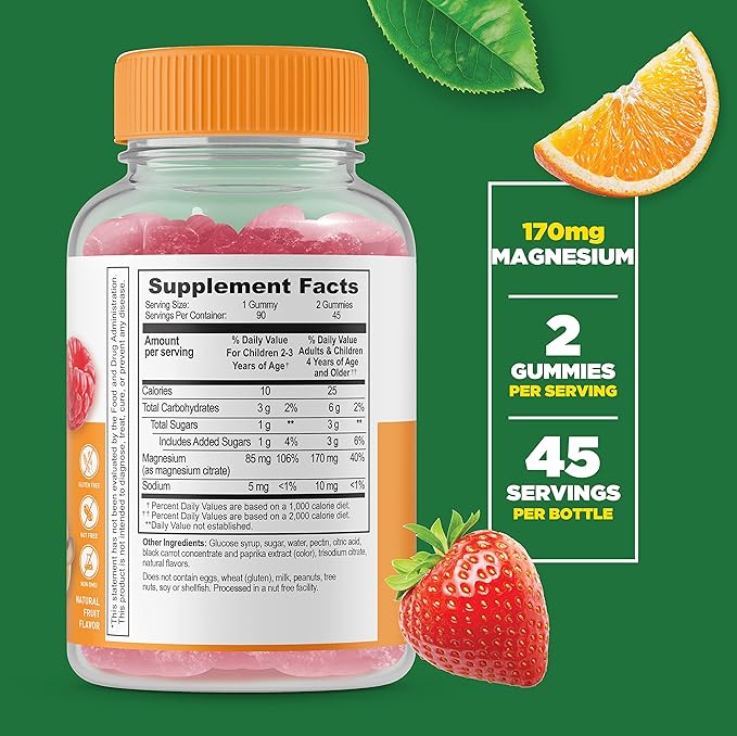 Lifeable Magnesium Citrate Kids + Calcium Magnesium &amp Zinc Kids Gummies Bundle - Great Tasting Vitamin Supplement Gluten Free GMO Free Chewable Gummy
