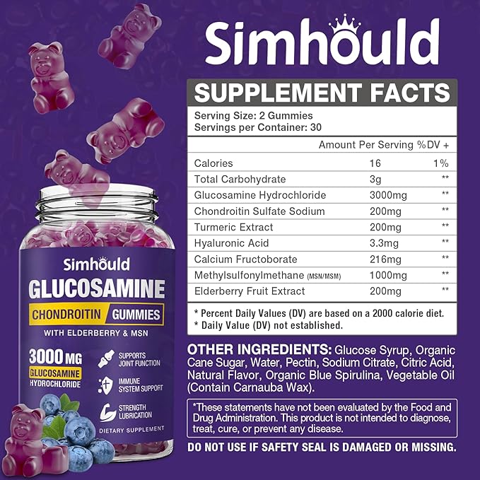 3 Packs Glucosamine Chondroitin Gummies - 3000MG Extra Strength Joint Support Supplement with MSM &amp Elderberry Flexibility Antioxidant Immune Support Gummy for Adults Men &amp Women