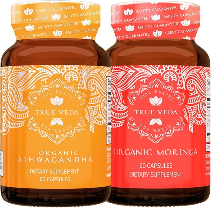 True Veda Energy Bundle | USDA Organic | Multi-Award-Winning | Organic Ashwagandha KSM-66® + Organic Moringa Capsules