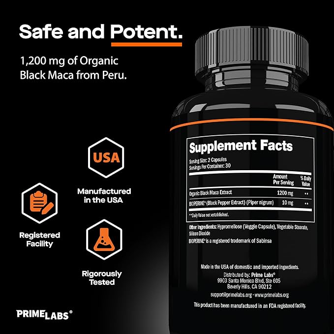 Prime Labs Organic Black Maca Capsules (60 ct) + Creatine HCl Capsules (60 ct)