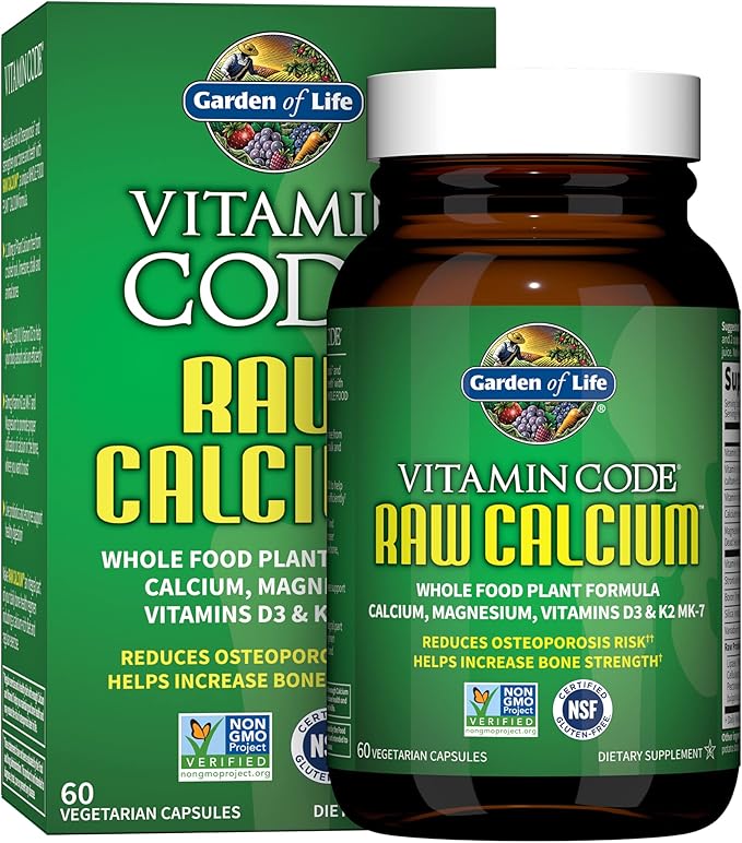 Garden of Life Raw Calcium Supplement for Women and Men - Vitamin Code Made from Whole Foods with Magnesium K2 Vitamin D3 and Vitamin C Plus Probiotics for Digestion 60 Capsules