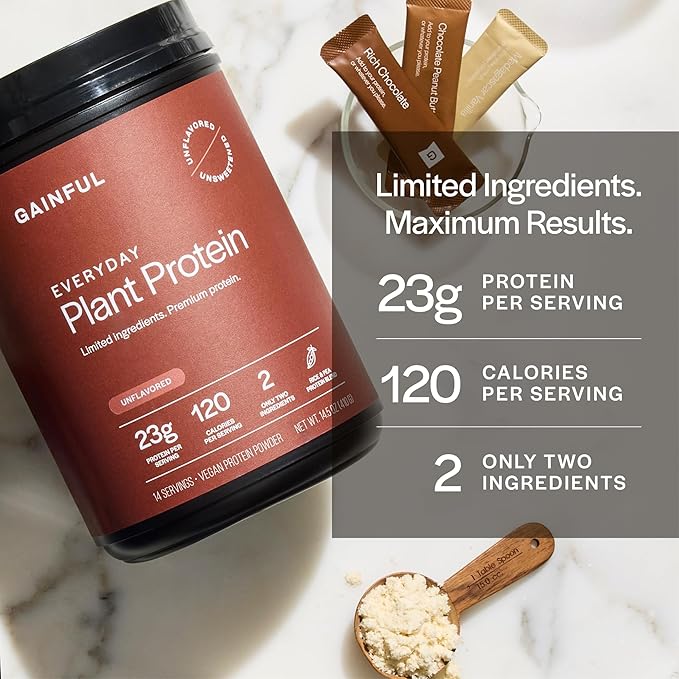 Gainful Everyday Plant Protein Powder 23g Plant Protein per Serving Unflavored Supports Strength Recovery and Balanced Nutrition Vegan Gut Friendly No Artificial Ingredients 14 Servings