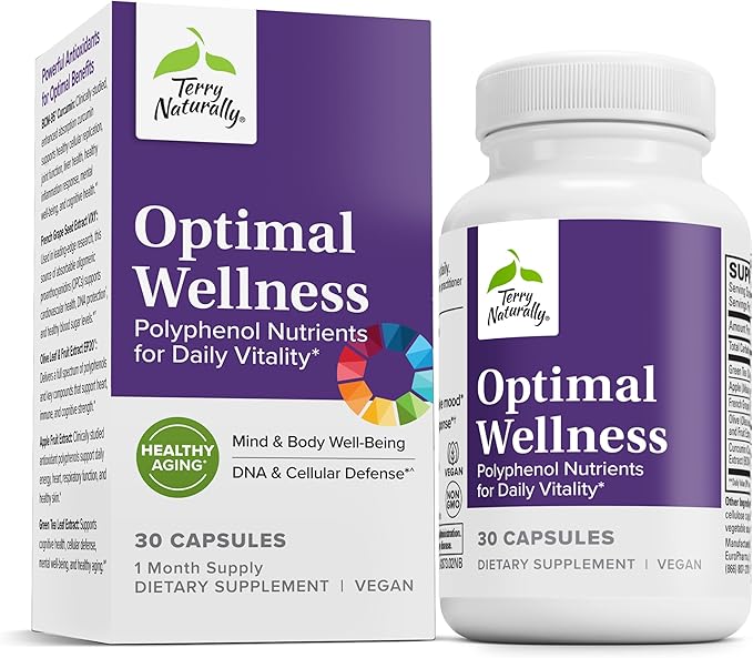 Terry Naturally Optimal Wellness - Immune Respiratory &amp Brain Health Support - Supports Liver Health with Curcumin - Provides Powerful Antioxidant Support - 30 Capsules (30 Servings)