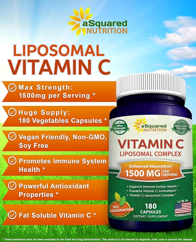 aSquared Nutrition Bundle for Quercetin 500mg &amp Vitamin C Liposomal Complex 1500mg - Immune Support