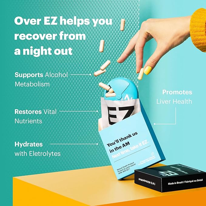 OVER EZ Pre-Drink Supplement - [$1.30 x Serving] Party Recovery &amp Prevention Pills for a Night Out &amp Better Mornings Milk Thistle Amino Acids Vitamin Bs (30 Servings)