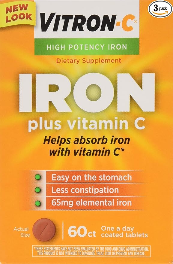 VITRON-C High Potency Iron Plus Vitamin C Tablets - 60 Ea - 3 pack
