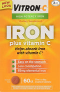 VITRON-C High Potency Iron Plus Vitamin C Tablets - 60 Ea - 3 pack