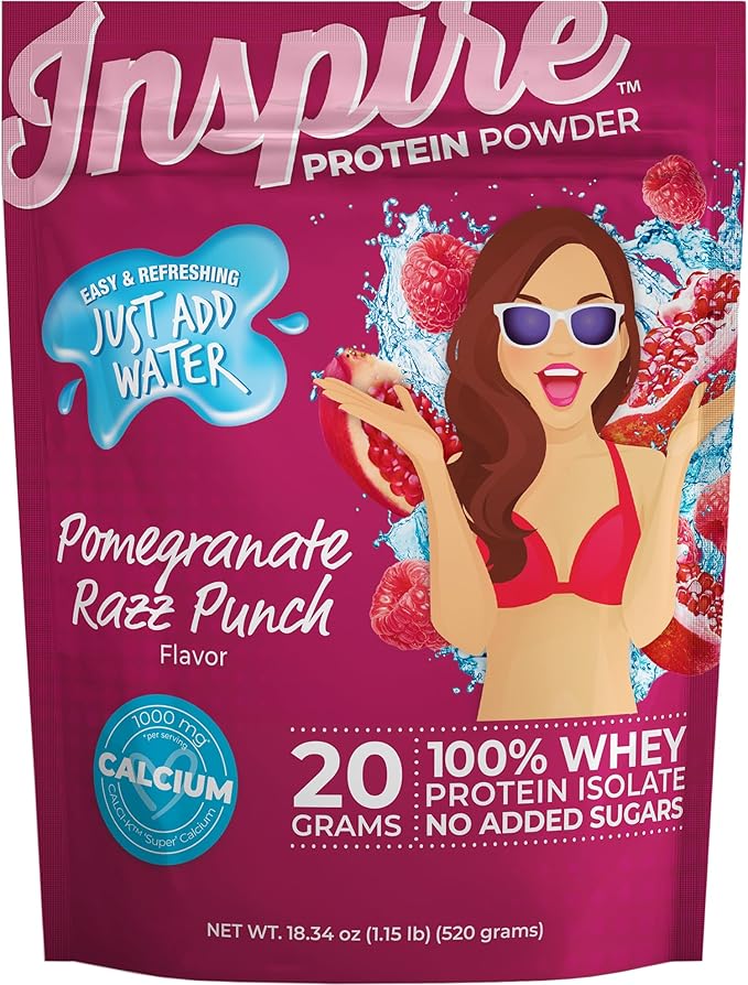 Bariatric Eating Inspire Pomegranate Razz Punch 20g Whey Protein Isolate Powder with Calcium (20 Servings)