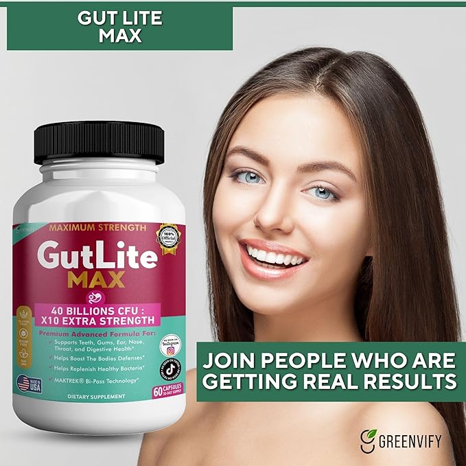 GutLite Max Probiotic Supplement Maximum Strength 40 Billion CFU 60 Capsules 30-Day Supply MAKTREK Bi-Pass Technology (1)