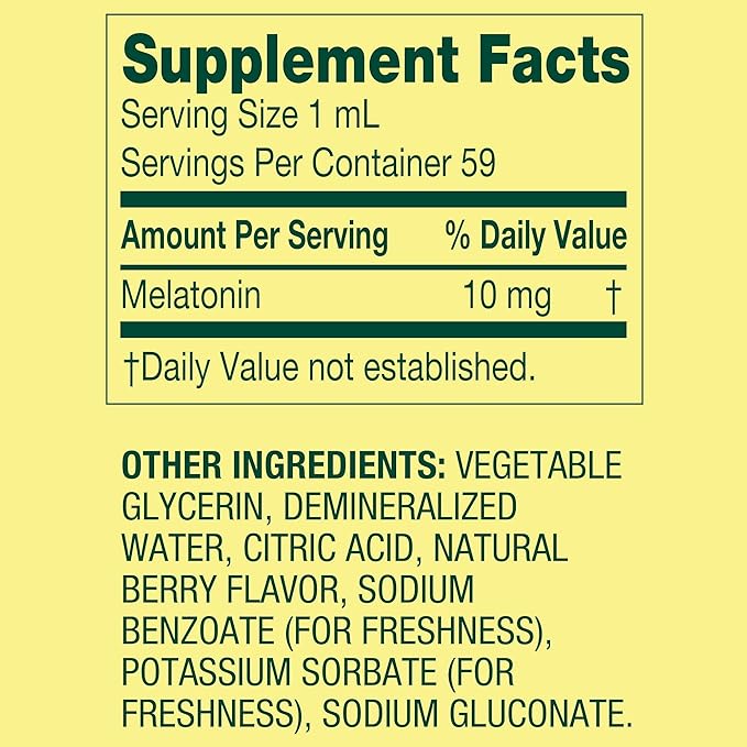 Melatonin 10mg Liquid Drops for Adults Dietary Supplement - Sleep Support by Spring Valley (Pack of 1-2 fl oz) - Set By Basket Goods
