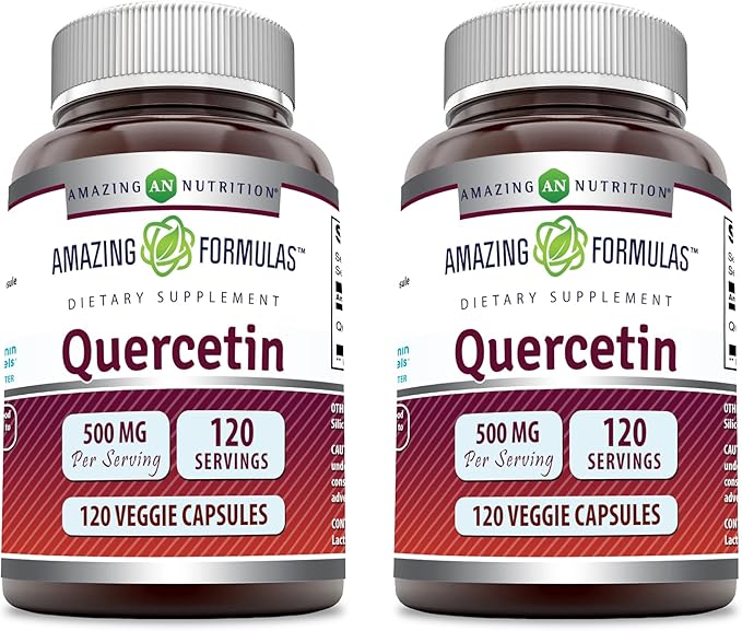 Amazing Formulas Quercetin 500mg Veggie Capsules Supplement | Non-GMO | Gluten Free | Supports Overall Health &amp Well Being (120 Count | 2 Pack)
