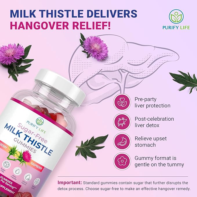 Sugar-Free Milk Thistle Gummies for Liver Cleanse Detox &amp Repair (Natural Blueberry-Raz Flavor) Cardo Mariano Cleansing Milk Thistle Supplement Antioxidant Support Vegan Replaces Pills &amp C
