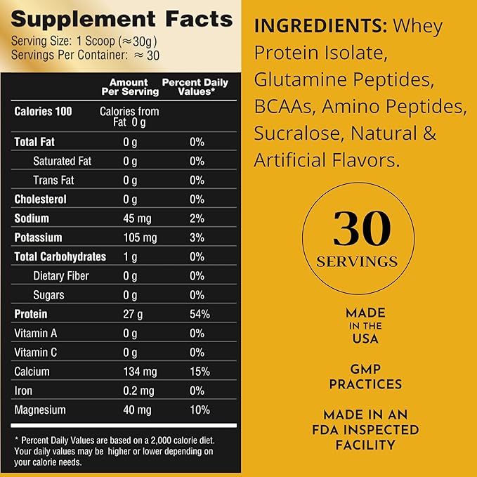RSN Royal 100% Isolate Protein Powder | 27g Protein Isolate | 0 Sugar | 1g Carbs | 2 lbs | 30 Servings | Vanilla