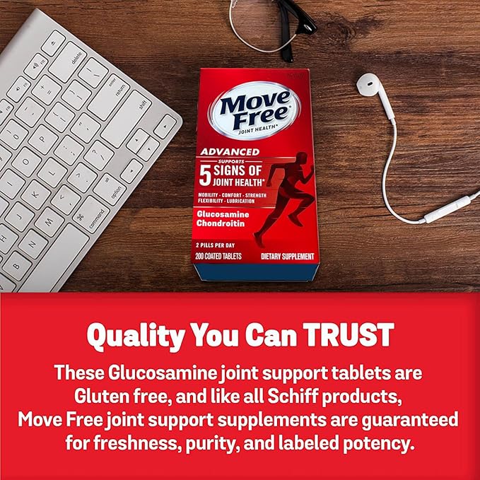 Move Free Advanced Glucosamine Chondroitin + Calcium Fructoborate Joint Support Supplement Supports Mobility Comfort Strength Flexibility &amp Lubrication - 200 Tablets (100 Servings)*