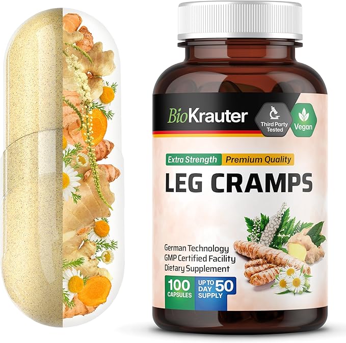 BIO KRAUTER® Magnesium Glycinate for Leg Сramps &amp Relax - 5-in-1 Formula Magnesium Glycinate 400mg with Turmeric Black Cohosh Ginger Chamomile 1200 mg 100 Caps - No Fillers Non-GMO 50-Day Sup