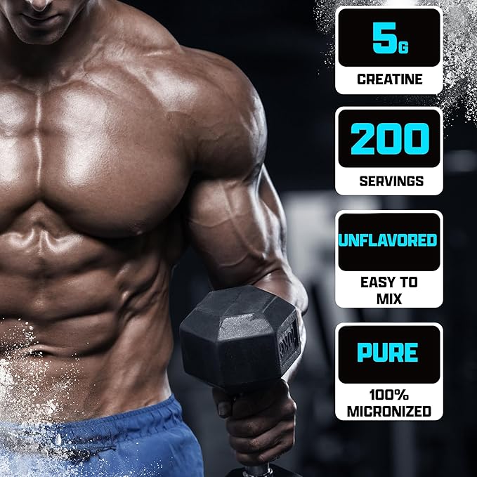 Nutrex Research Micronized Creatine Monohydrate Powder - 200 Servings (1KG) Pure Unflavored Creatine Monohydrate Supplement for Muscle Gain Strength and Performance 5G Per Serv (2.2lbs)
