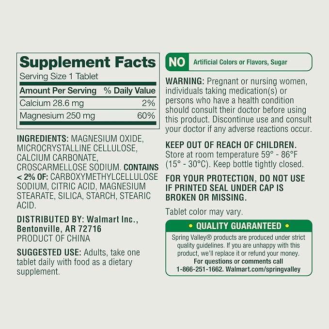 Spring Valley Magnesium Oxide 250mg Tablets - 250 Count - Bone &amp Muscle Support* - Essential Mineral Supplement + SUREFECT Organizer.