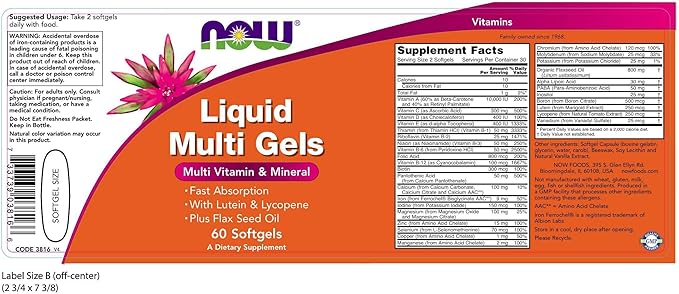 NOW Foods Liquid Multi 60 Sgels (Pack of 2)