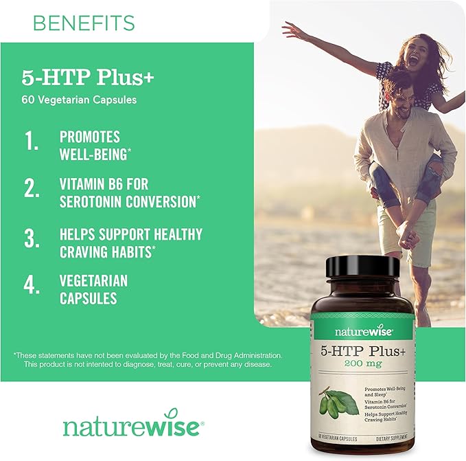 NatureWise (Pack of 2) Ashwagandha for Stress + GABA &amp L-Theanine - 60 Capsules[30-Day Supply] + [1] 5-HTP 200mg + Vitamin B6 - Non-GMO Vegan - 60 Capsules[60-Day Supply]