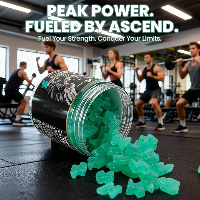 Ascend Creatine Monohydrate Gummies 5000mg (30 Servings Blue Raspberry Flavor)