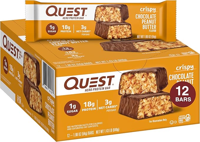 Quest Nutrition Crispy Chocolate Peanut Butter Hero Protein Bar 18g Protein &amp Chocolate Peanut Butter Bars High Protein Low Carb Gluten Free Keto Friendly 12 Count