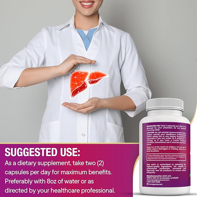 NEW AGE Milk Thistle NAC Chanca Piedra Beet Root Artichoke Dandelion Root Astragalus - Plus TUDCA &amp Ginger - 120 Count