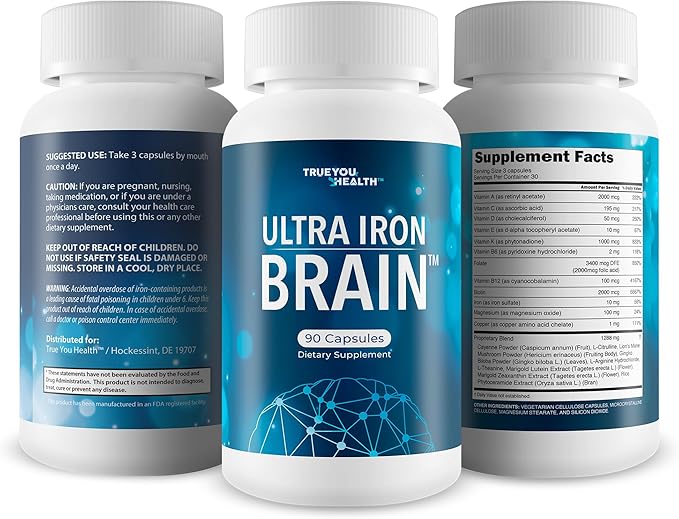 Ultra Iron Brain - Improved Memory Formula - Our Best Iron Brain Cognitive Support Supplement - Advanced Brain Booster Focus Supplement - Mental Alertness And Focus Supplements - Mental Focus Vitamins