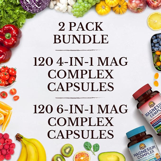 Vitalitown Magnesium Bundle (Pack of 2) | 4-in-1 &amp 6-in-1 Magnesium Complex | for Bone &amp Muscle | Magnesium Glycinate Magnesium Citrate | 120 Magnesium Capsules