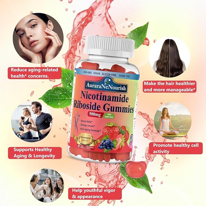 2 Pack Multi Collagen Peptides Peach Gummies &amp Nicotinamide Riboside Gummies Sugar-Free for Women Men