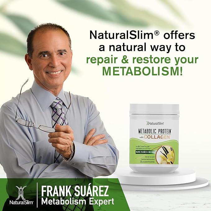 NaturalSlim Metabolic Protein Powder with Collagen whey protein powder shake Hydrolyzed Collagen with L-Glutamine for Metabolic Support Digestion Skin Joints &amp Muscle Low Carb 17.06 oz Vanil