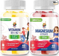 Vitamin D3 K2 Gummies 5000 IU - Immune &amp Bone Suppor &amp Magnesium Gummies for Kids &amp Adults - 500mg