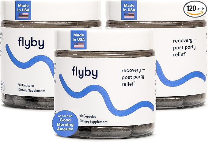 Flyby Recovery Supplement - All The Hang Without The Over!™ - with Milk Thistle Vitamin C Activated Charcoal and Apple Cider Vinegar - Pre &amp Post Drinking Formula (120 Count)