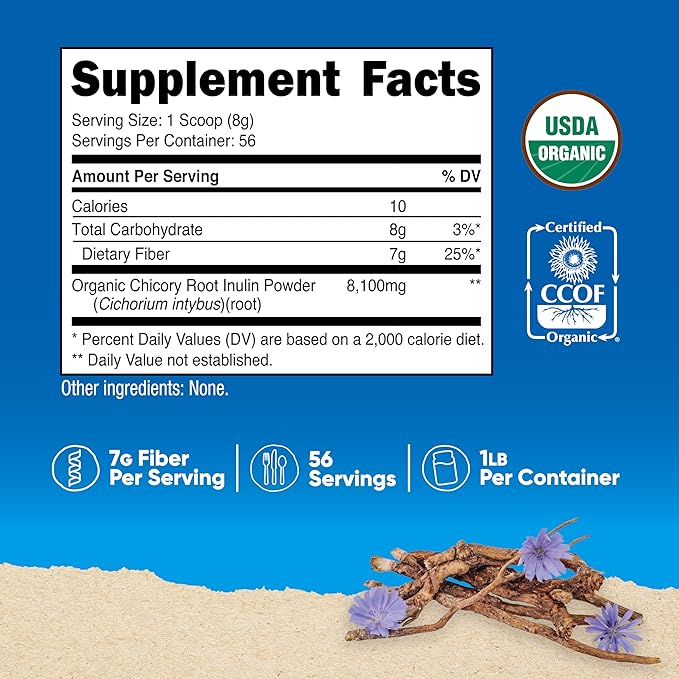 Nutricost Organic Inulin Powder 1LB (454 Grams) 7 Grams of Fiber Per Serving - from Chicory Root - Certified USDA Organic