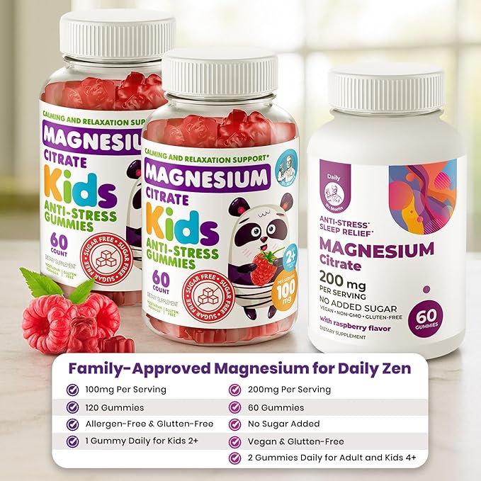Sugar-Free Calm Magnesium Gummies for Kids and Adults - Kids Magnesium Gummies (180 Count (Pack of 3) Raspberry)
