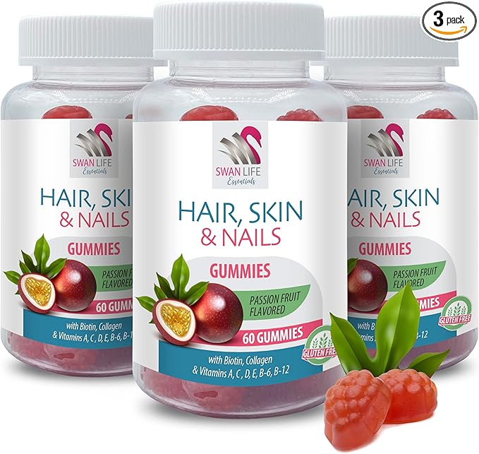 Beauty Boosting Gummies - HAIR SKIN &amp NAILS GUMMIES - Delicious Natural Gluten-Free Non-GMO Vegan Essential Vitamins Collagen Biotin gummies Passion Fruit Beauty Routine 3 Bot 180 Gumm