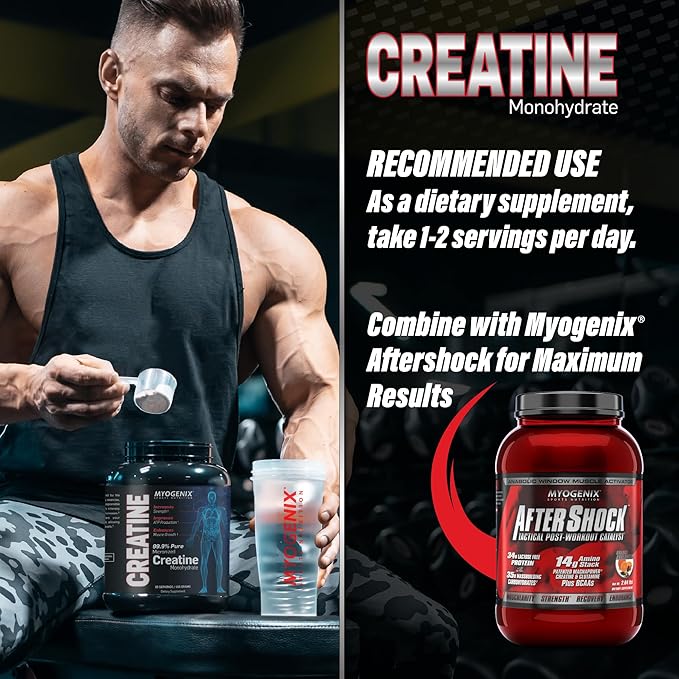 Myogenix Creatine Monohydrate – Pure Creatine Powder for Strength &amp Endurance – Supports ATP Production &amp Muscled Strength – No Additives – Unflavored (80 Servings)
