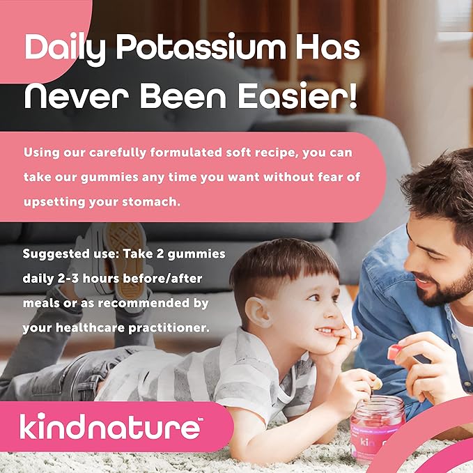 KINDNATURE Potassium &amp Magnesium Gummies for Adults &amp Kids - Potassium Supplement 500mg &amp 1000mg Magnesium Citrate &amp 400mg Magnesium Glycinate Chewable Gummies